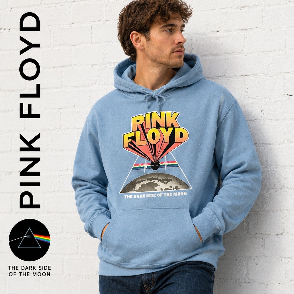 Pink Floyd Hoodie Mens Medium Blue Dark Side of the Moon Graphic Pullover Fall